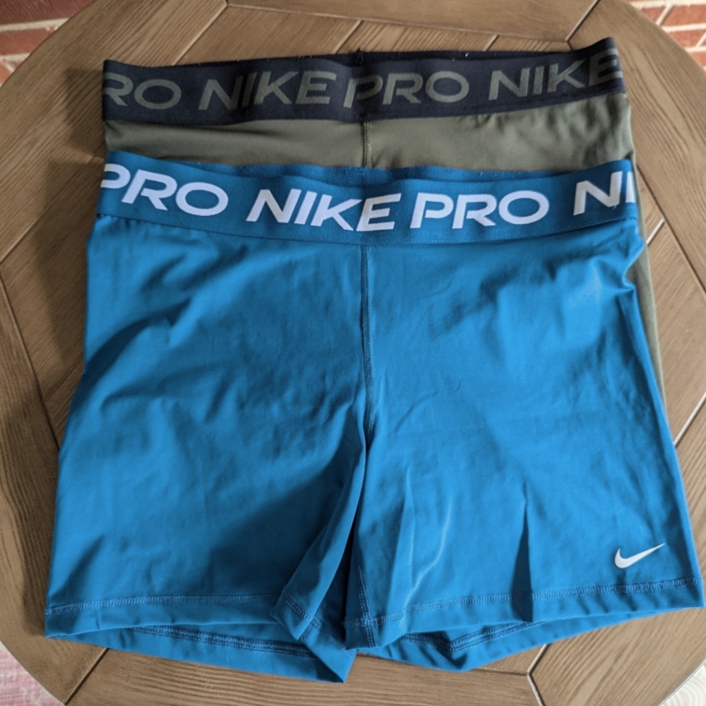 Nike Women’s Pro Bike Shorts - Teal Blue and Olive Waistband